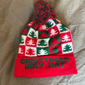 Christmas Ugly Hat Knit Pom Beanie - Red & Green